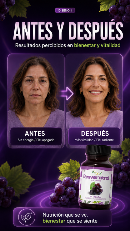 RESVERATOL 60 CAPSULAS |  Potente acción antioxidante (anti-envejecimiento) UNISEX | 🛡️Calidad premium