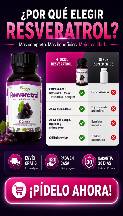RESVERATOL 60 CAPSULAS |  Potente acción antioxidante (anti-envejecimiento) UNISEX | 🛡️Calidad premium