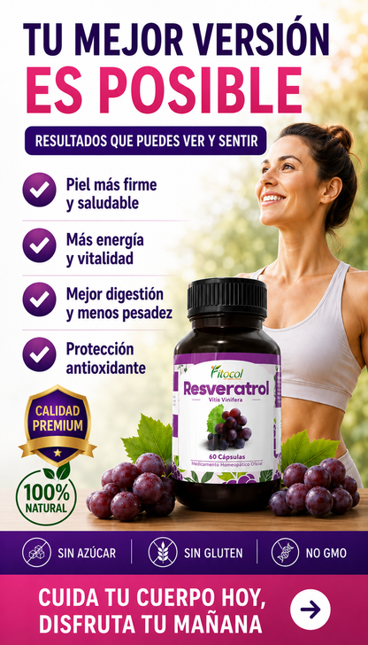 RESVERATOL 60 CAPSULAS |  Potente acción antioxidante (anti-envejecimiento) UNISEX | 🛡️Calidad premium